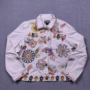Berrek XL Denim Jacket Embroidered Floral Applique Sequin Jean Coat‎ Womens